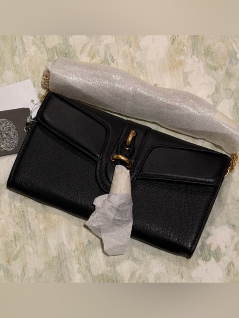 Vince Camuto Black Leather Crossbody Clutch with Gold Hardware